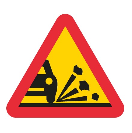 Varning för stenskott - Varningsskylt