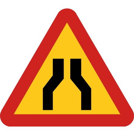 Avsmalnande vg fr bda sidor - Varningsskylt