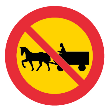 Förbud mot trafik med fordon förspänt med dragdjur - Förbudsskylt
