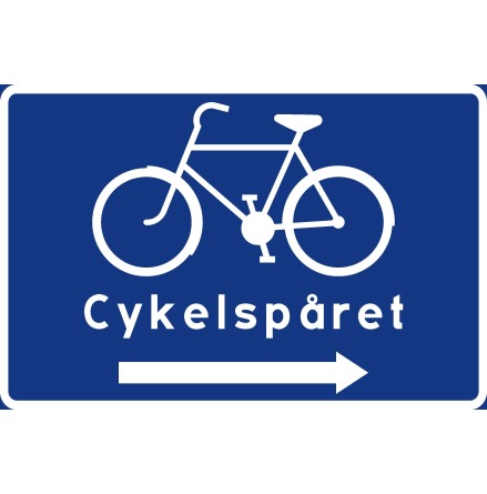Cykelledsskylt, symbol + text + pil höger