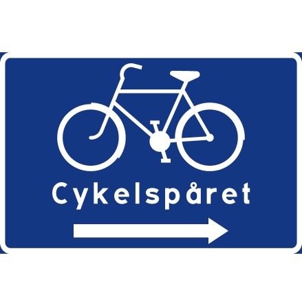 Cykelledsskylt, symbol + text + pil hger